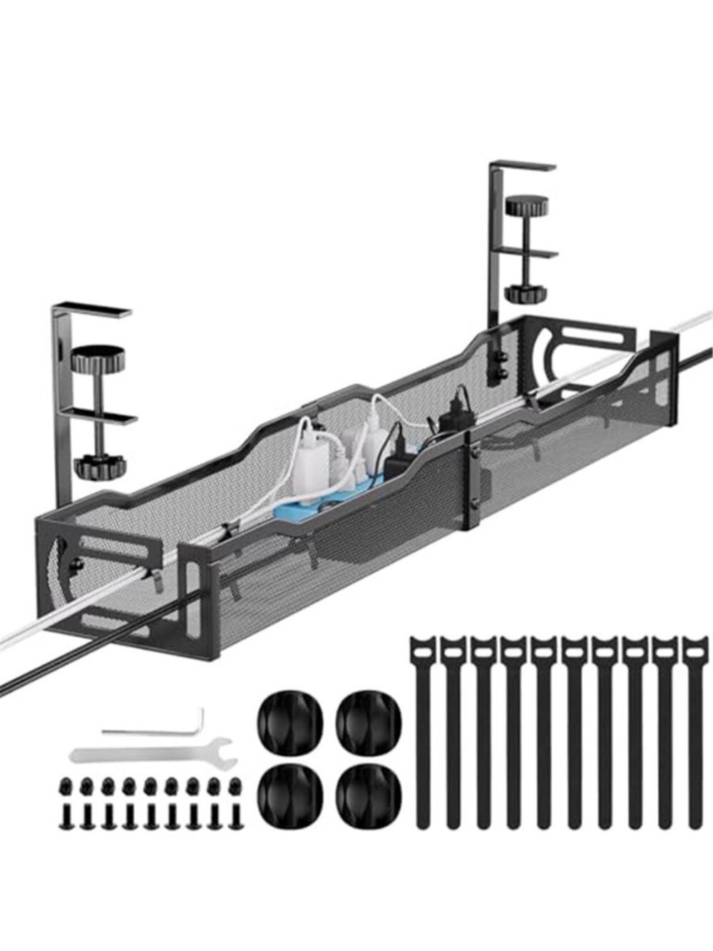 25 Inch Under Desk Cable Management Tray No Drill Metal Cord Organizer Black